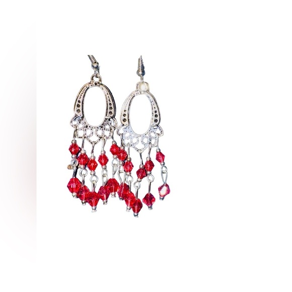 Red and Silver Dangle Earrings- Super Pretty! 🤩 - Picture 3 of 3
